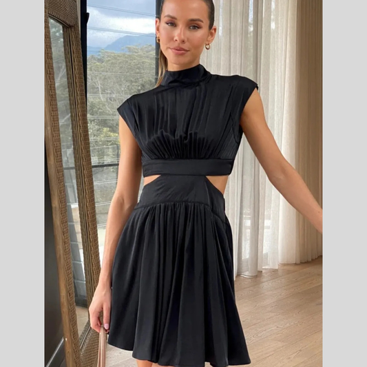 Cutout Ruched Mock Neck Mini Dress