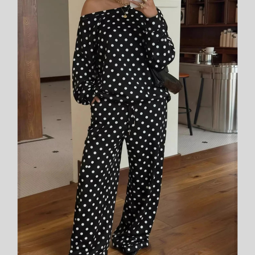 Polka Dot Boat Neck Top and Pants Set