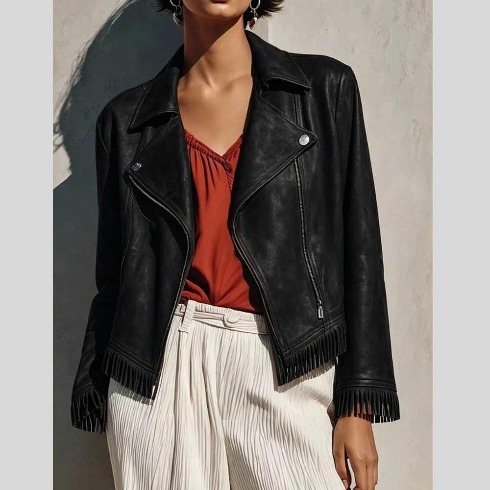 Fringe Hem Zip Up Jacket