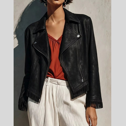 Fringe Hem Zip Up Jacket