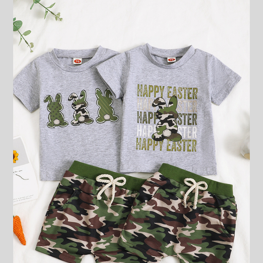 Children's Easter Bunny Camo Print T-Shirt & Shorts Set