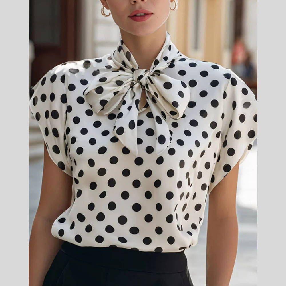 Polka Dot Tie Neck Blouse