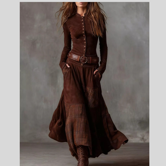 Full Size Plaid Button Front Long Sleeve Dress Plus Size