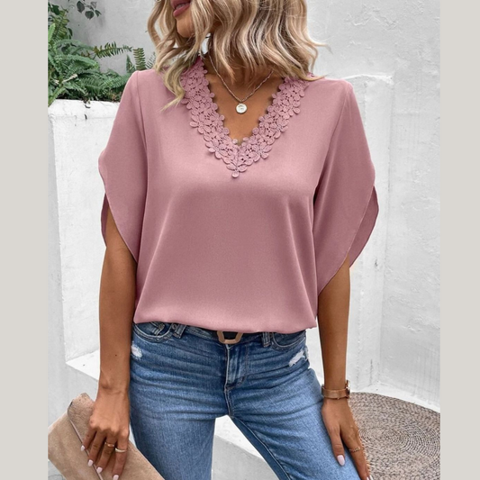 Lace Detail V-Neck Half Sleeve Blouse