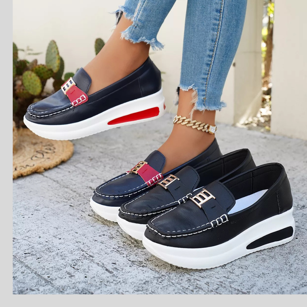 Metal Buckle Round Toe Slip-Ons