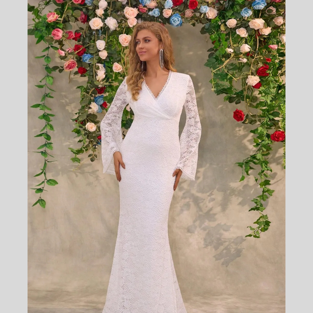 Lace Surplice Flare Sleeve Maxi Dress
