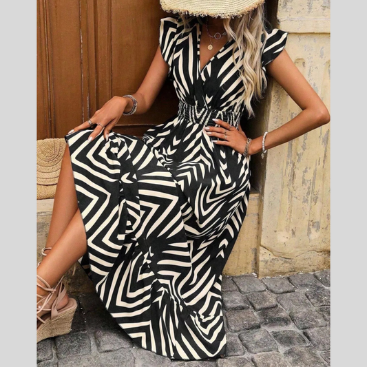 Ruffled Cap Sleeve Midi Dress