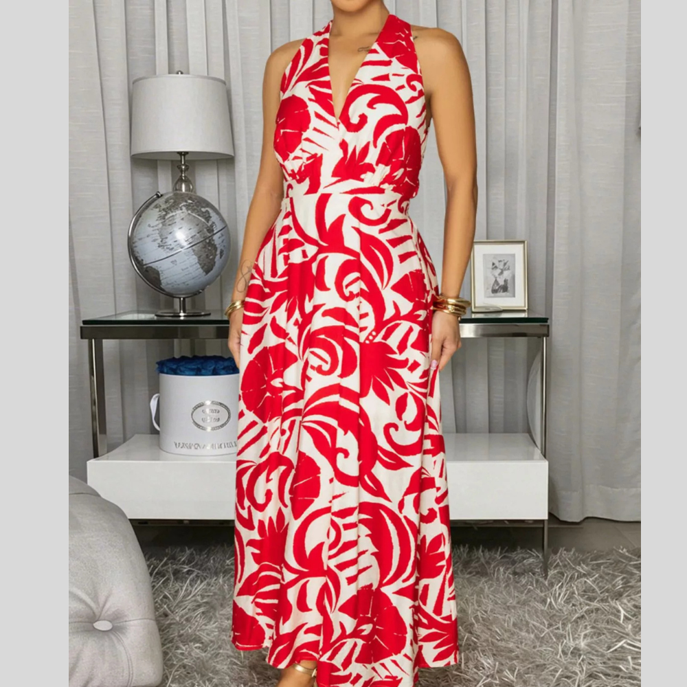Backless Printed Sleeveless Maxi Dress