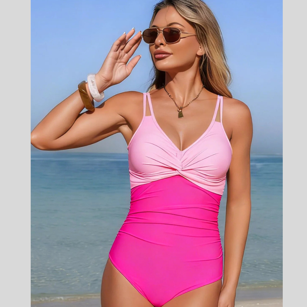 Twisted Front V-Neck One-Piece Swimsuit