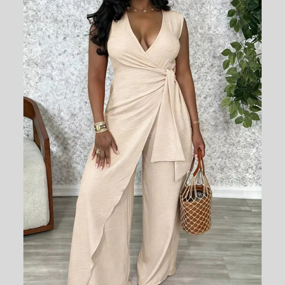 Wrap Front Wide Leg Jumpsuit