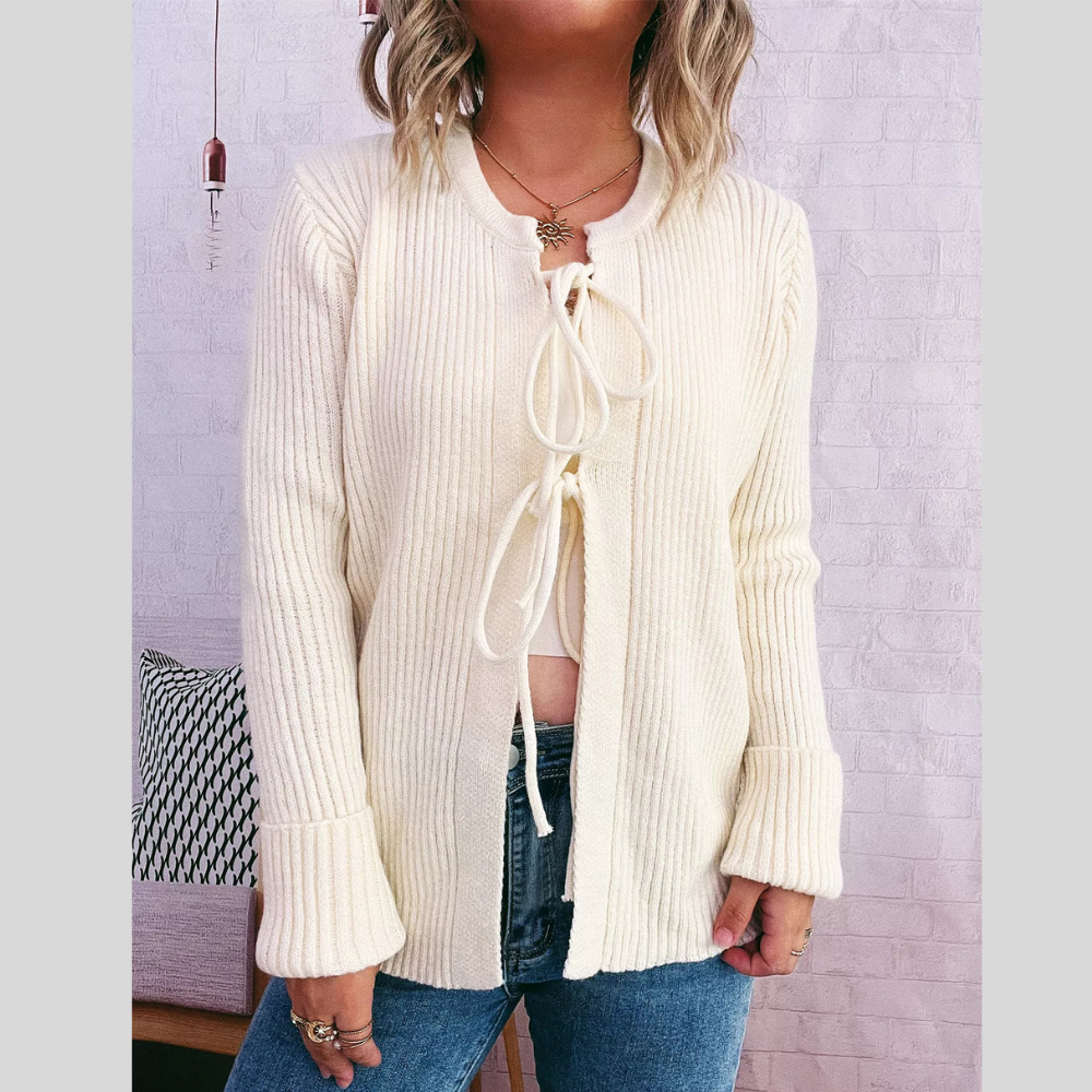 Ribbed Tie Front Long Sleeve Cardigan