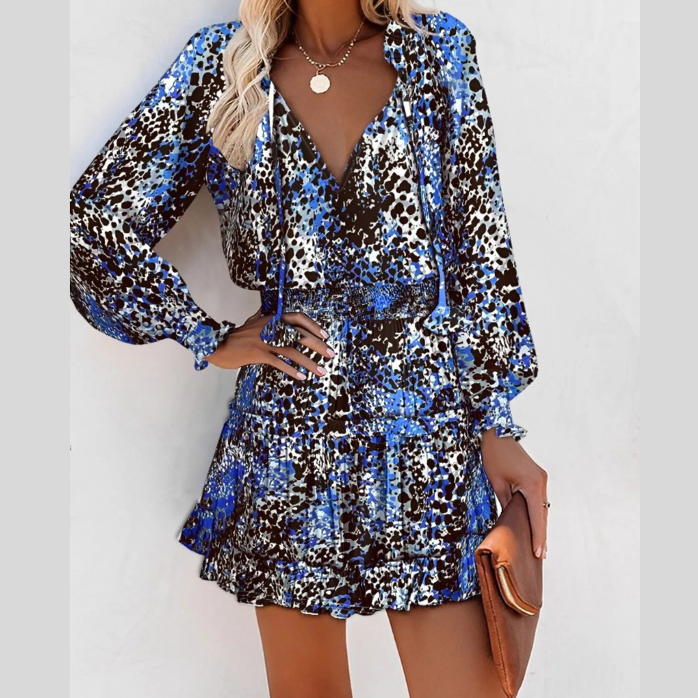 Tie Neck Lantern Sleeve Dress