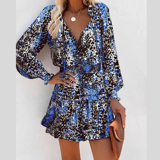 Tie Neck Lantern Sleeve Dress