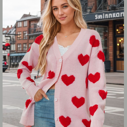 Heart Button Down Long Sleeve Cardigan