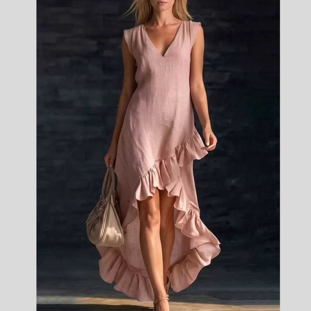 Full Size Ruffled Asymmetrical Hem V-Neck Sleeveless Dress Plus Size