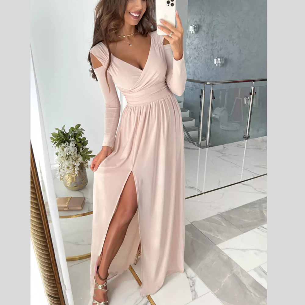 Slit Surplice Cold Shoulder Maxi Dress