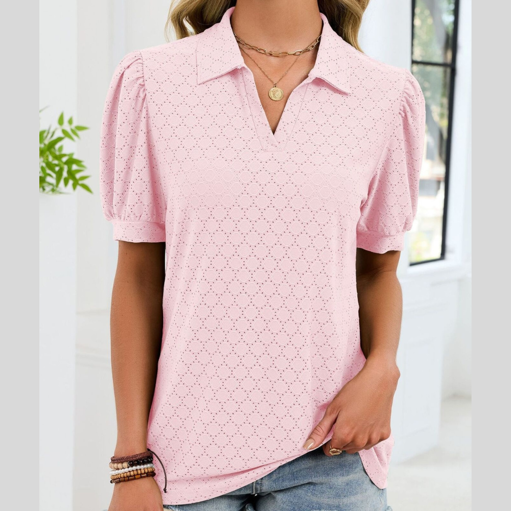 Eyelet Johnny Collar Puff Sleeve Top