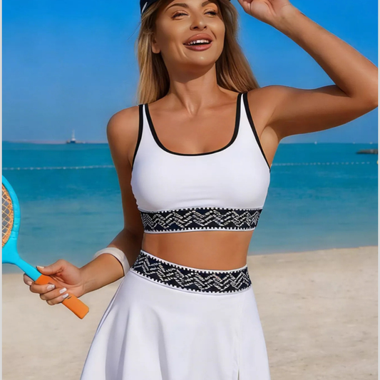 Contrast Trim Tank and Skort Swim Set