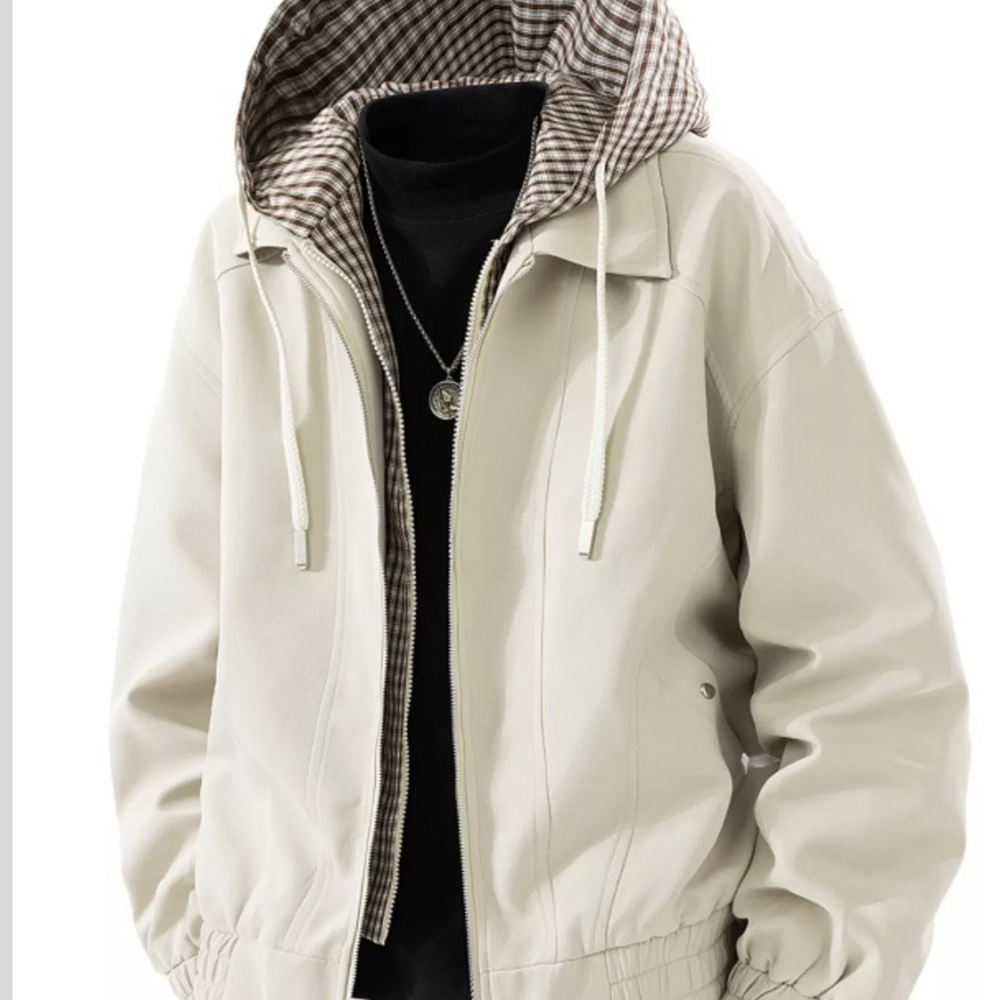 Men's Plus Size Casual Plaid Hooded Windbreaker Jacket