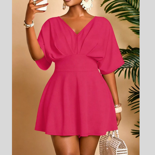 Plus Size V-Neck Half Sleeve Mini Dress
