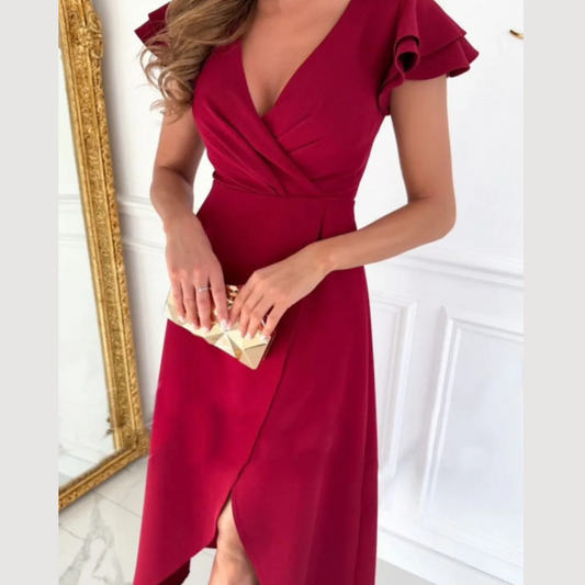 Surplice Ruffled Cap Sleeve Dress