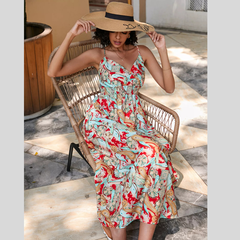 Floral Print Spaghetti Strap Midi Dress