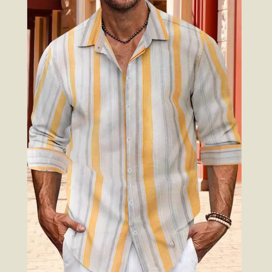 Men's Full Size Striped Button Up Long Sleeve Shirt Plus Size