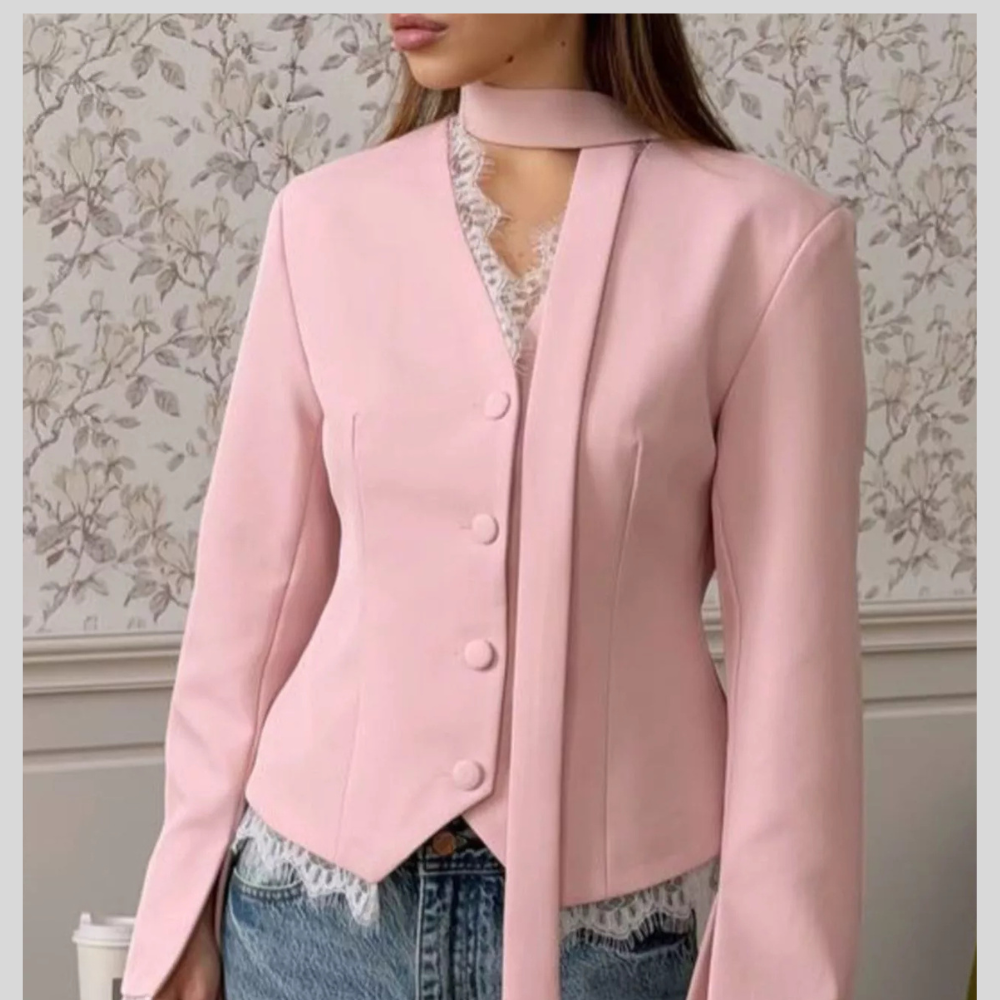 Lace Trim Button Up Blazer