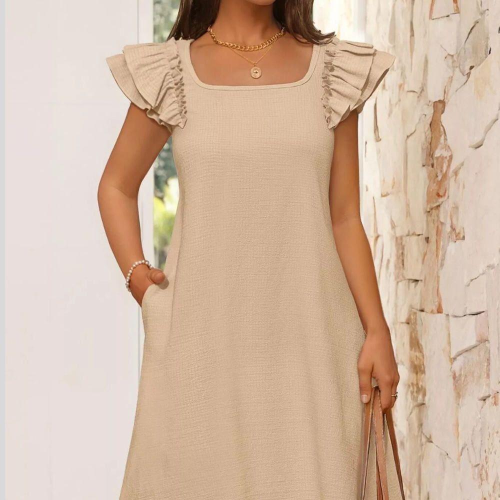 Ruffled Sleeve Square Neck Casual Dress