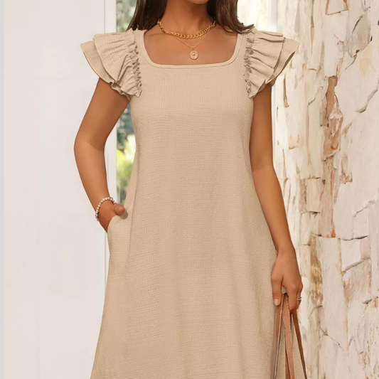 Ruffled Sleeve Square Neck Casual Dress