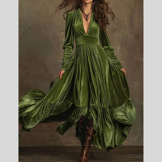 Ruffled Hem Long Sleeve Dress