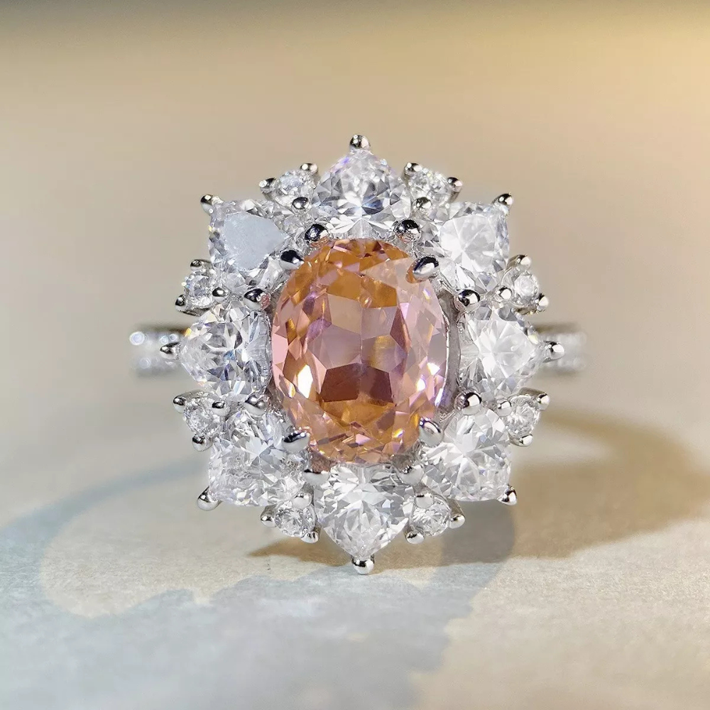 925 Sterling Silver Zircon Flower Ring