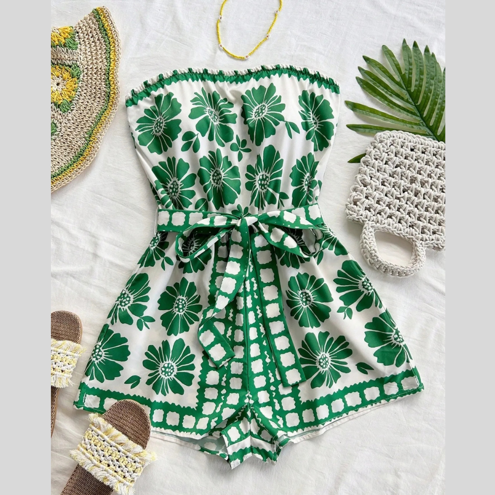 Printed Tube Tie Waist Romper