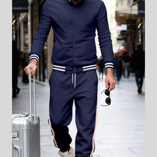 Men's Full Size Striped Snap Down Top and Pants Set Plus Size