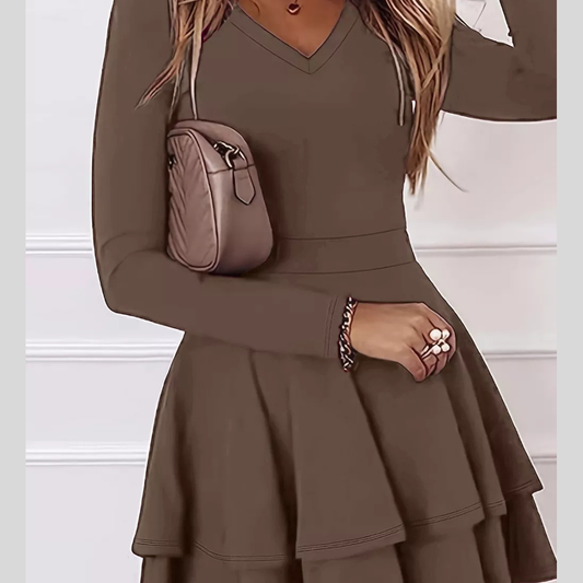 Layered Long Sleeve V-Neck Mini Dress