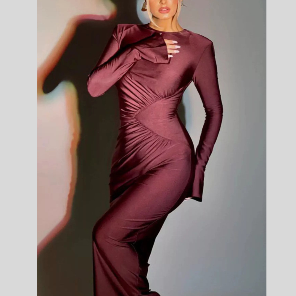 Ruched Long Sleeve Bodycon Maxi Dress