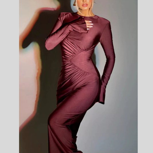 Ruched Long Sleeve Bodycon Maxi Dress