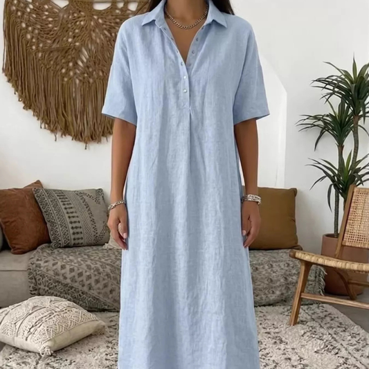 Full Size Button Detail Half Sleeve Dress Plus Size