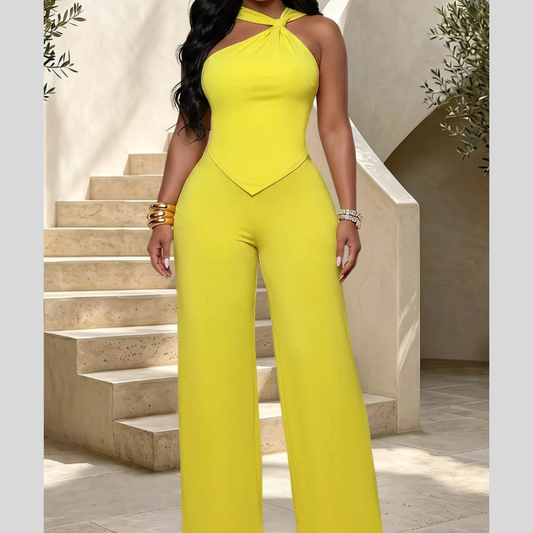 Backless Twist Top and Wide-Leg Pants Set