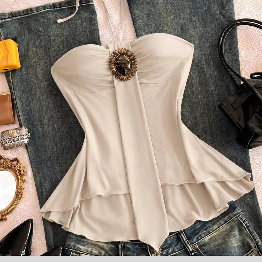 Embellished Front Halter Neck Cami