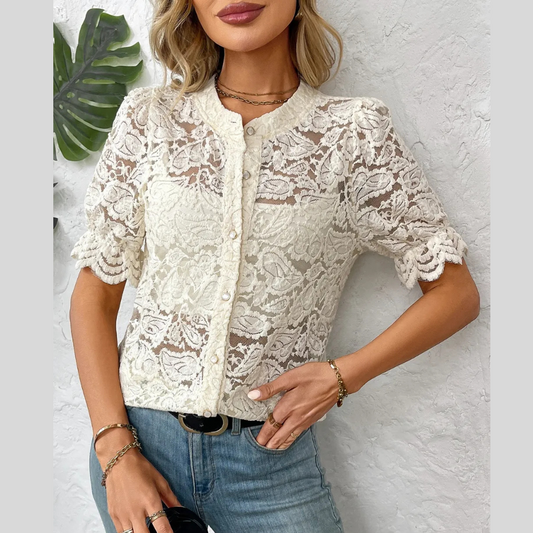 Button Down Half Sleeve Lace Shirt