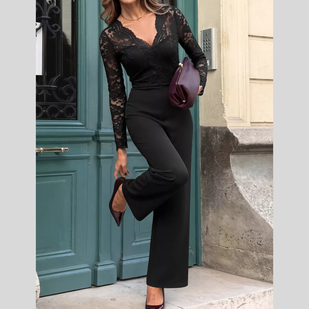 Lace Long Sleeve Wide-Leg Jumpsuit