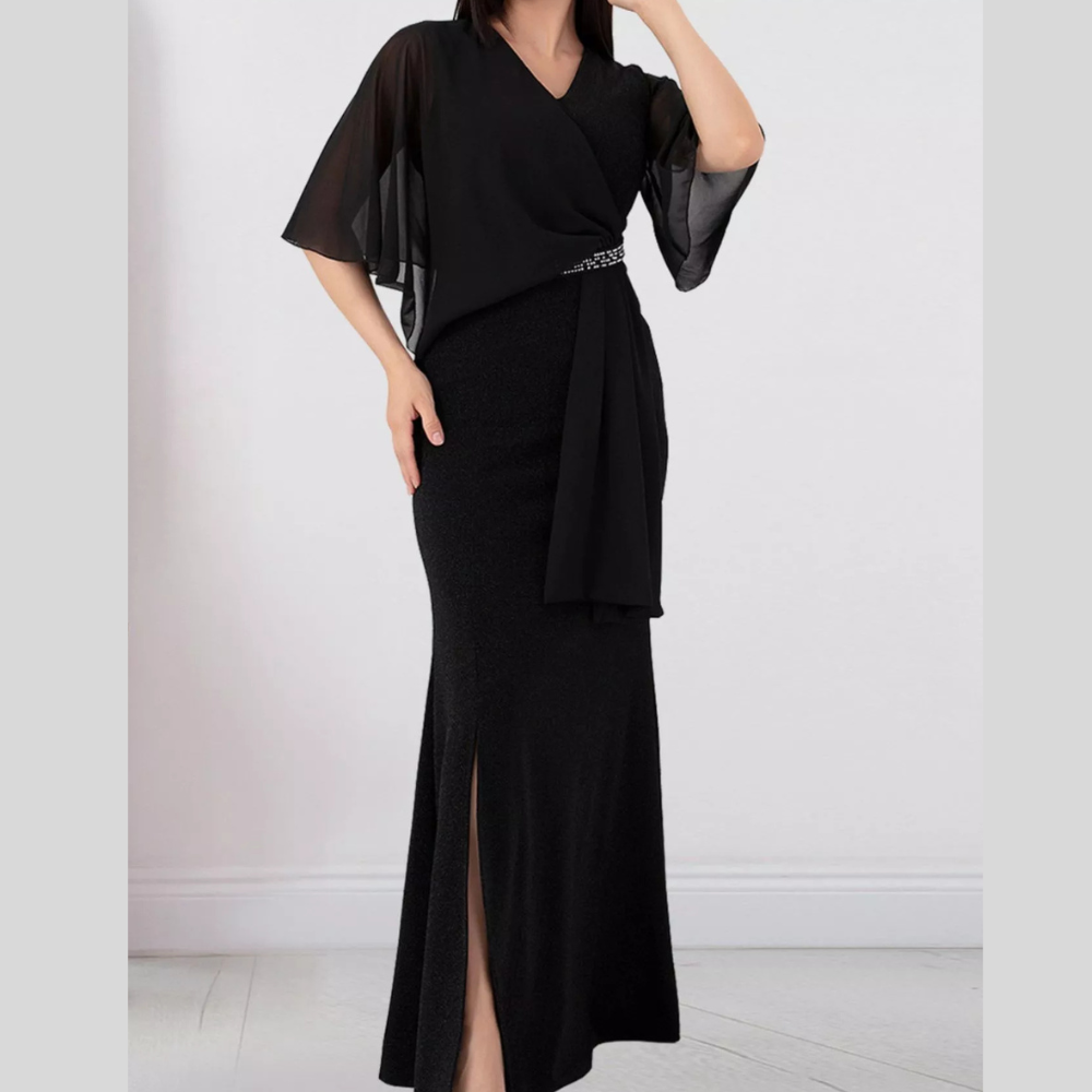 Slit Flutter Sleeve Maxi Dress
