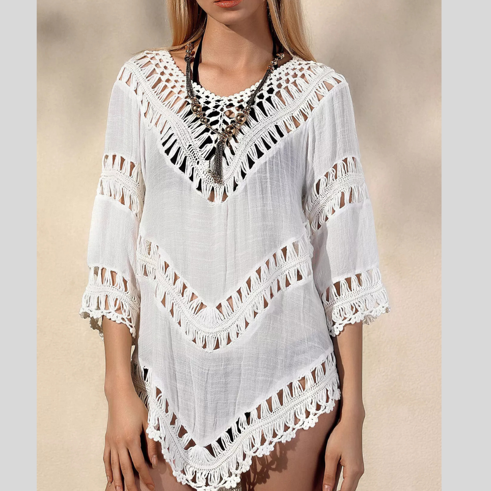 Crochet Trim V-Neck Cover Up