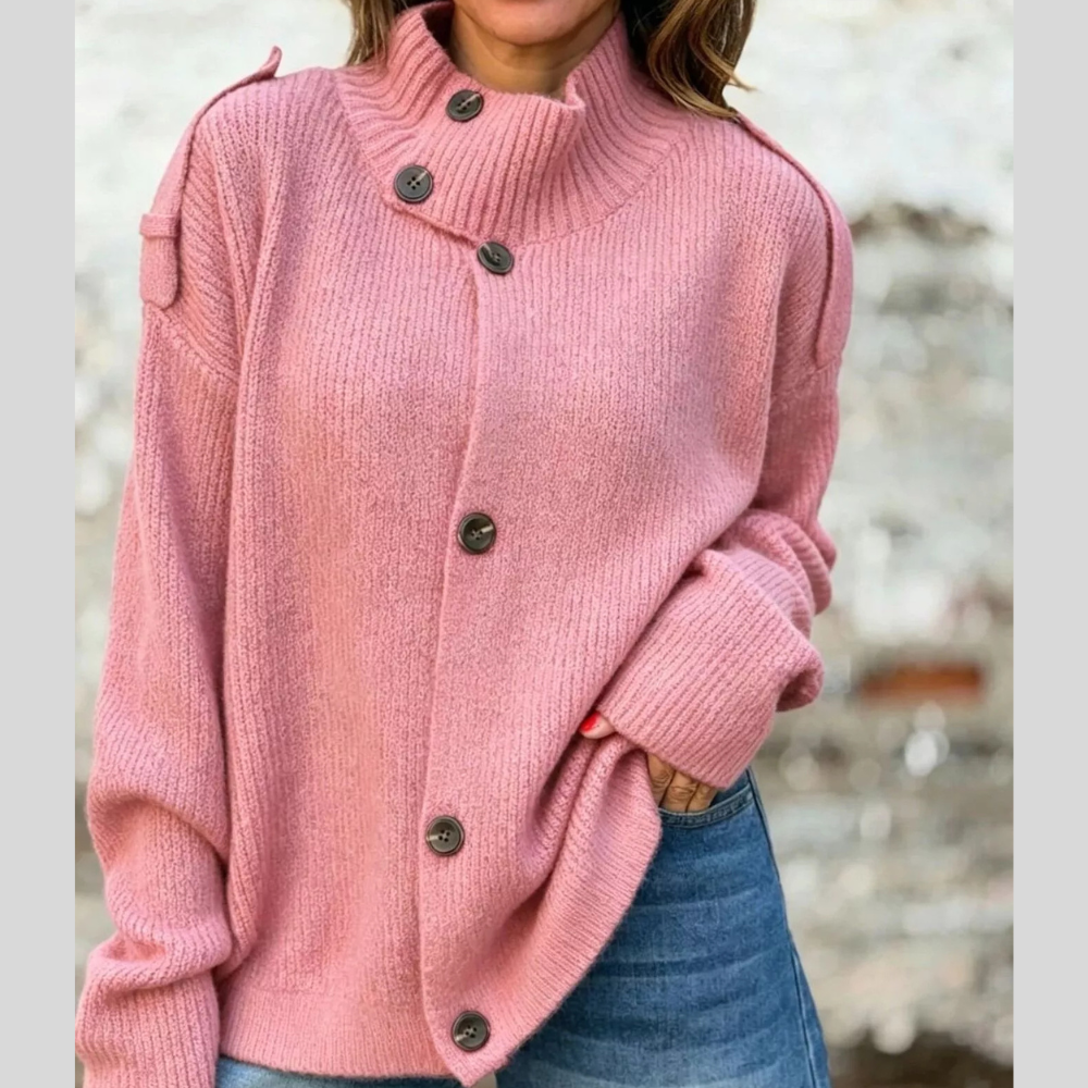 Full Size Button-Up Mock Neck Cardigan Plus Size