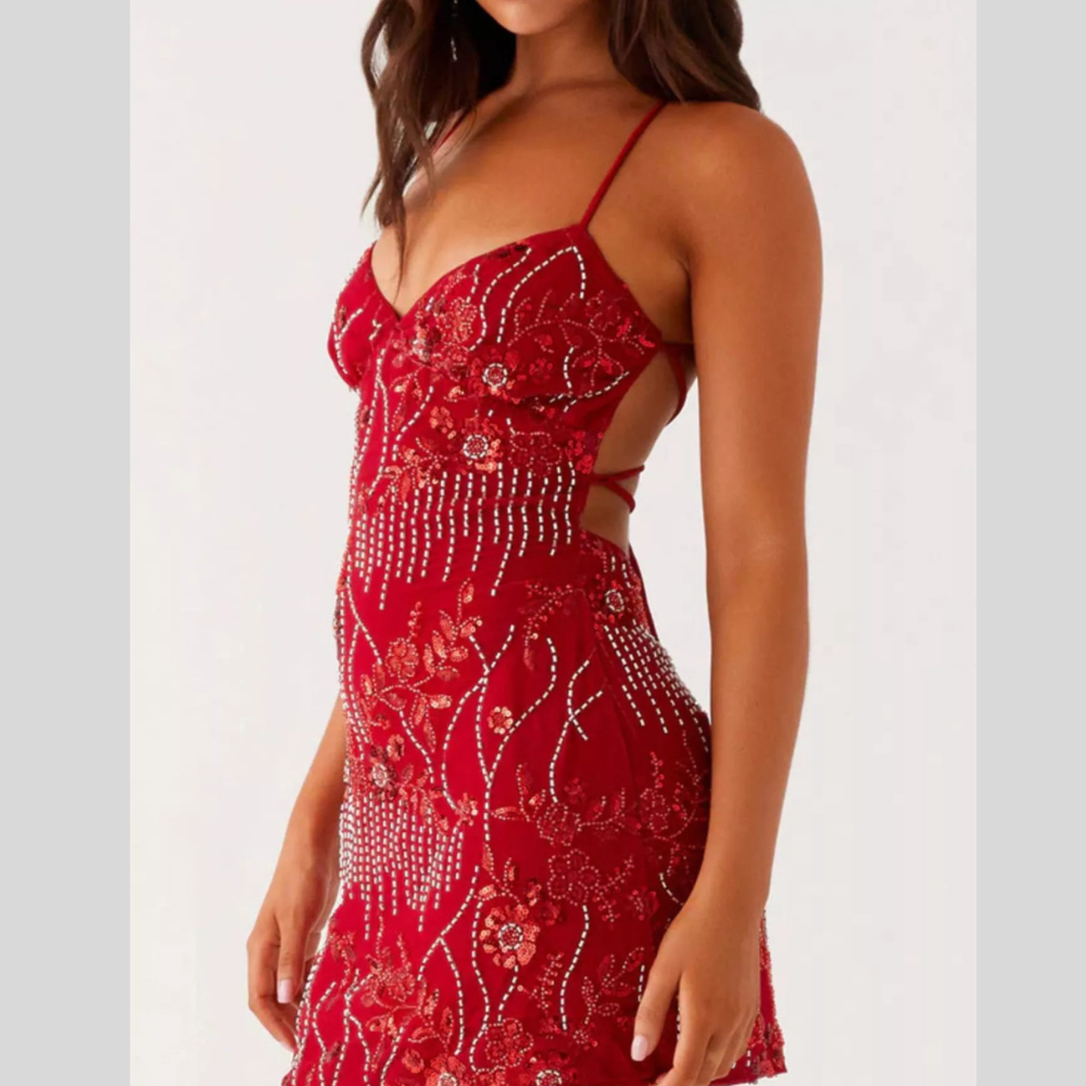 Backless Embroidered Sequin Cami Dress