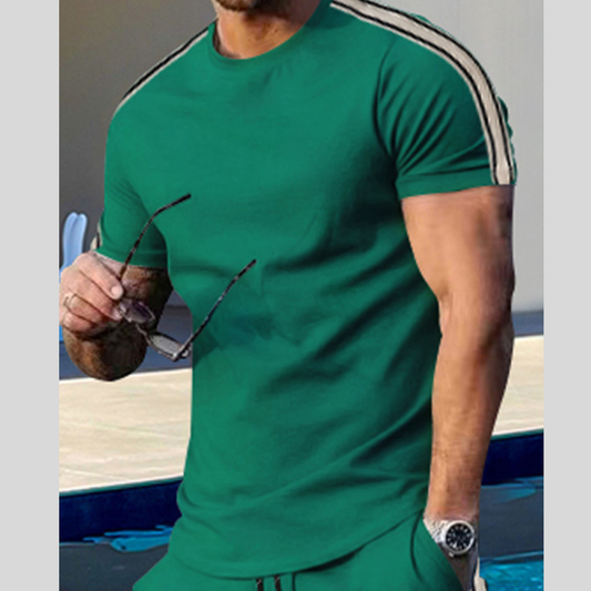 Men's Full Size Striped Shoulder Casual T-Shirt Plus Size