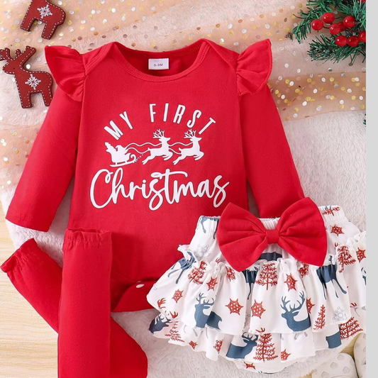 Children's My First Christmas Ruffle Sleeve Set