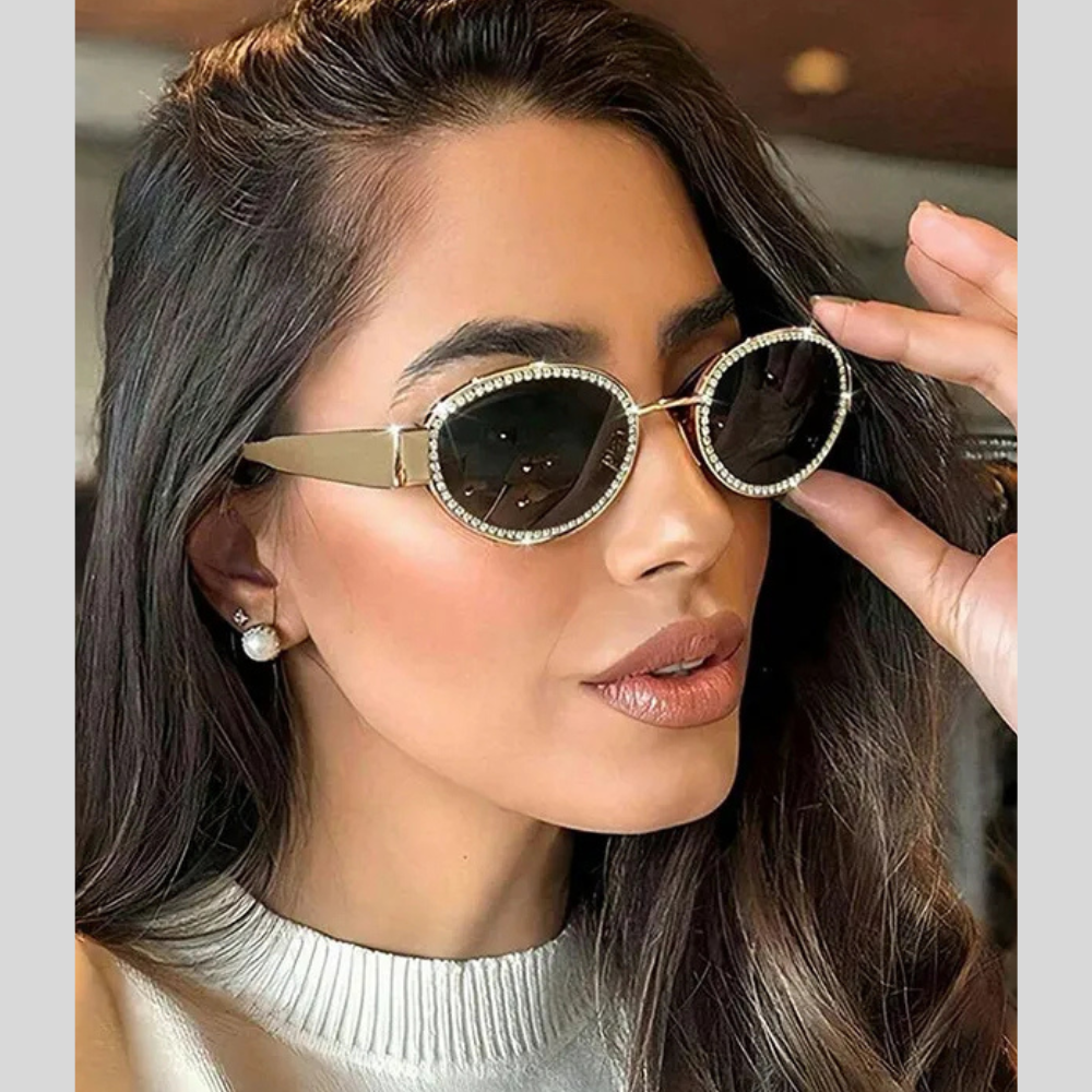 Rhinestones Decor Oval Sunglasses
