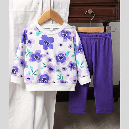 Children's Floral Print Long Sleeve Top & Pants Set